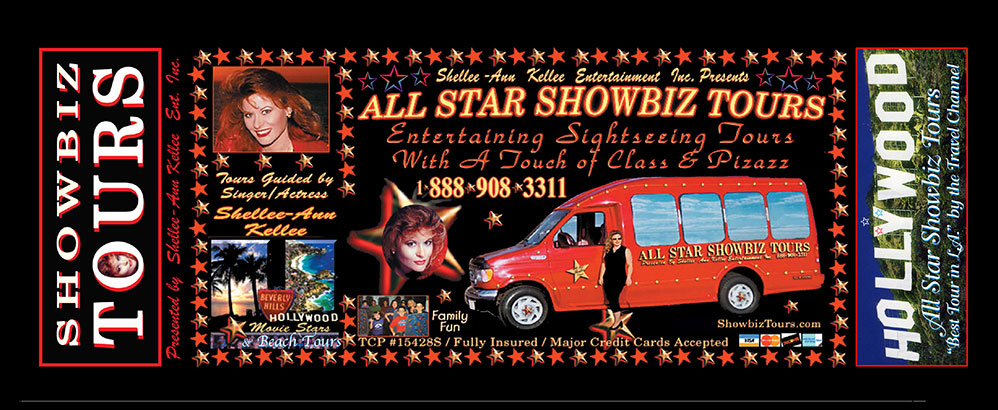Brochure ticket for All Star Showbiz Tours in Hollywood, Beverly Hills and Bel Air.